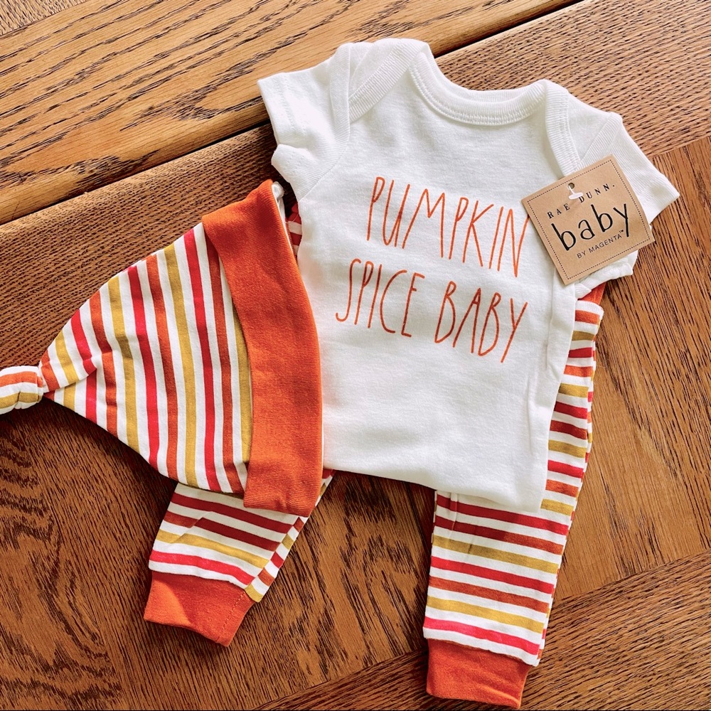 Rae Dunn Pumpkin Spice Baby 3-Piece Set - Orange